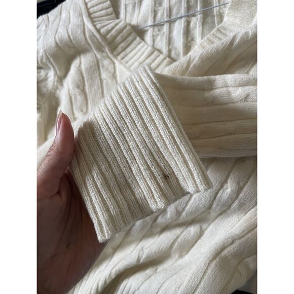 Ann Taylor Sweater Women's Small Cream Wool Blend Knit Long Sleeve V Neck Loft - Picture 7 of 7